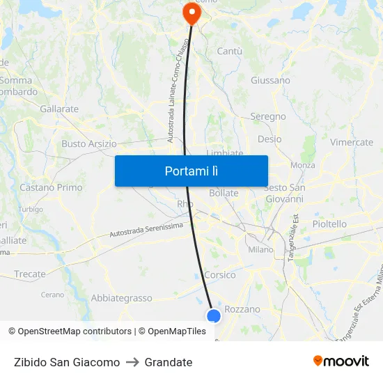 Zibido San Giacomo to Grandate map