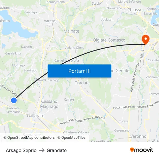 Arsago Seprio to Grandate map