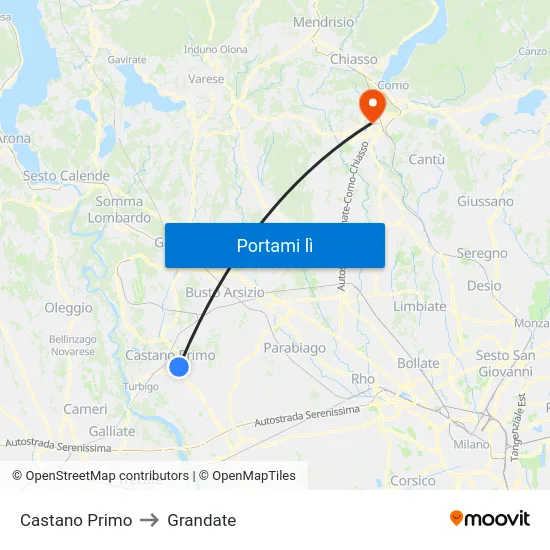 Castano Primo to Grandate map
