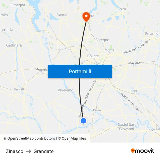 Zinasco to Grandate map