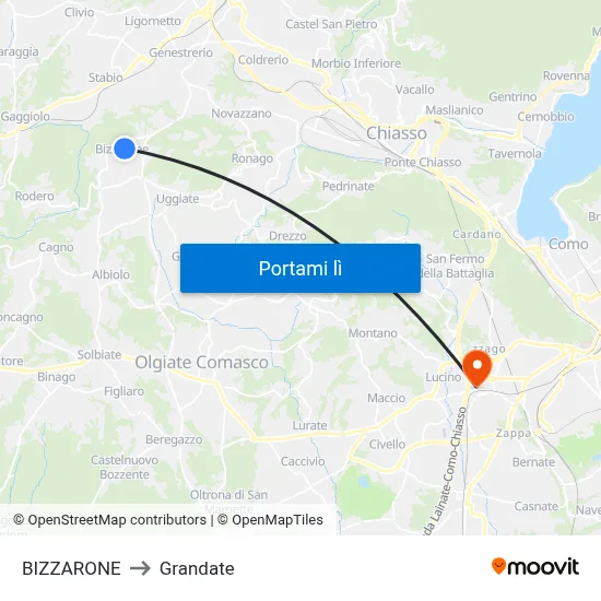 BIZZARONE to Grandate map