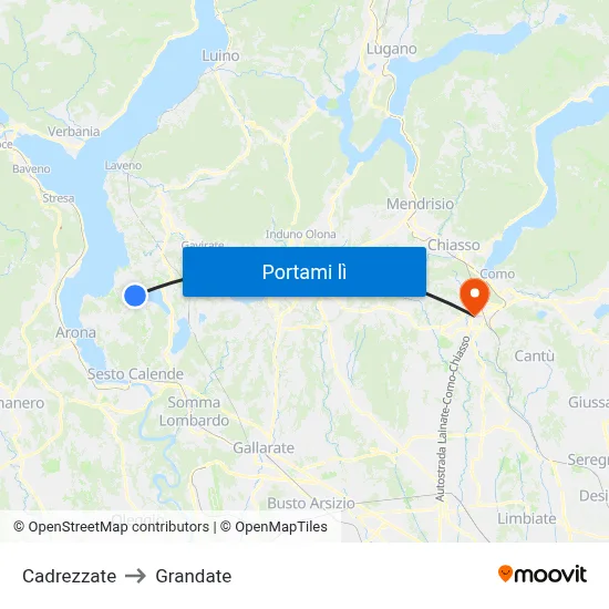 Cadrezzate to Grandate map