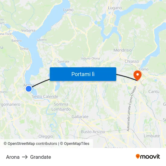 Arona to Grandate map