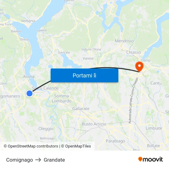 Comignago to Grandate map