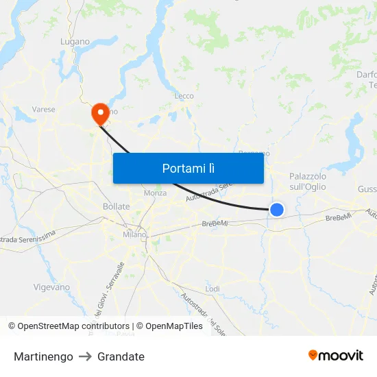 Martinengo to Grandate map