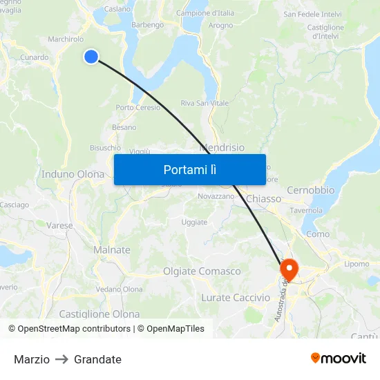 Marzio to Grandate map
