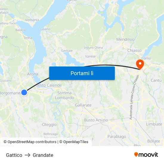 Gattico to Grandate map