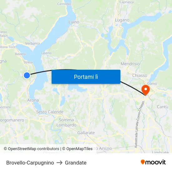 Brovello-Carpugnino to Grandate map