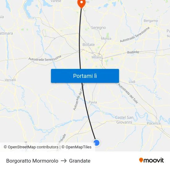 Borgoratto Mormorolo to Grandate map