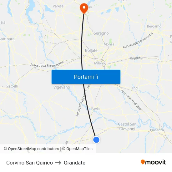 Corvino San Quirico to Grandate map