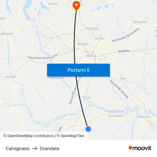 Calvignano to Grandate map