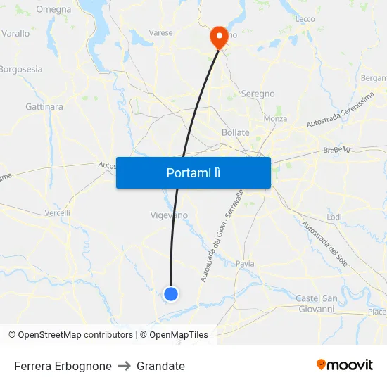 Ferrera Erbognone to Grandate map