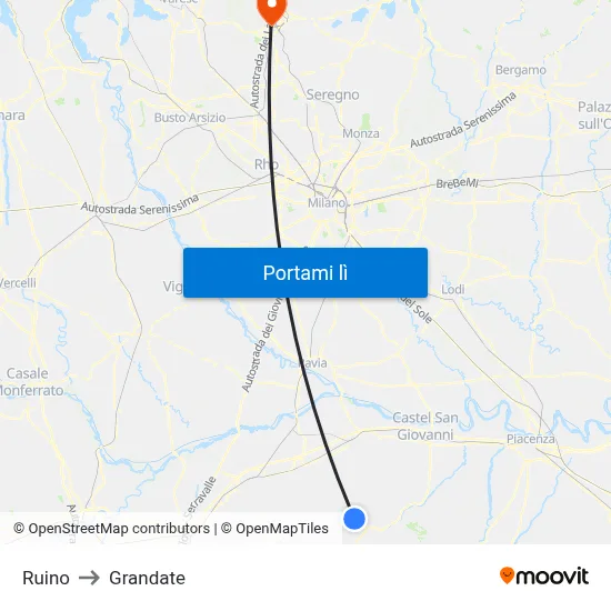 Ruino to Grandate map