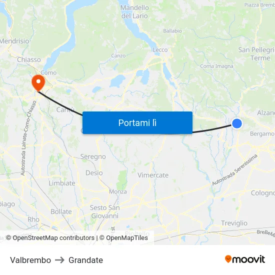 Valbrembo to Grandate map