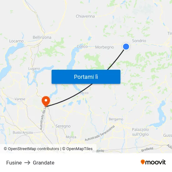 Fusine to Grandate map