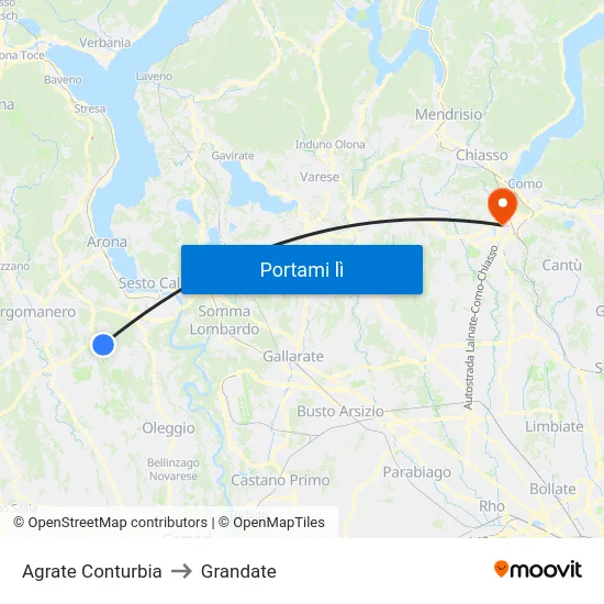 Agrate Conturbia to Grandate map