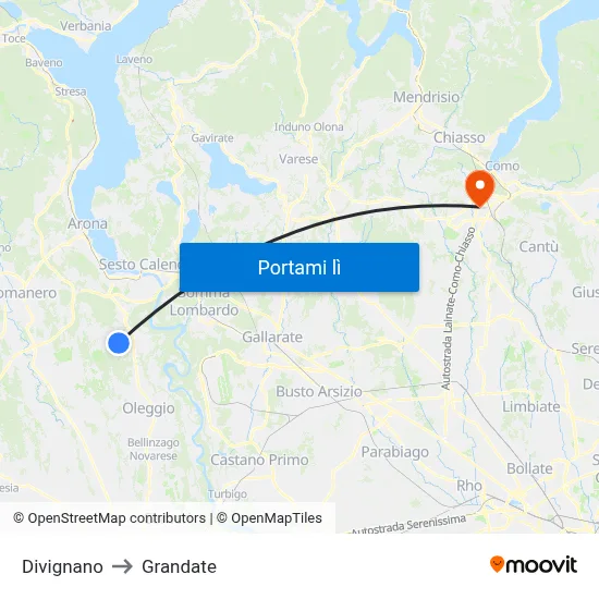 Divignano to Grandate map