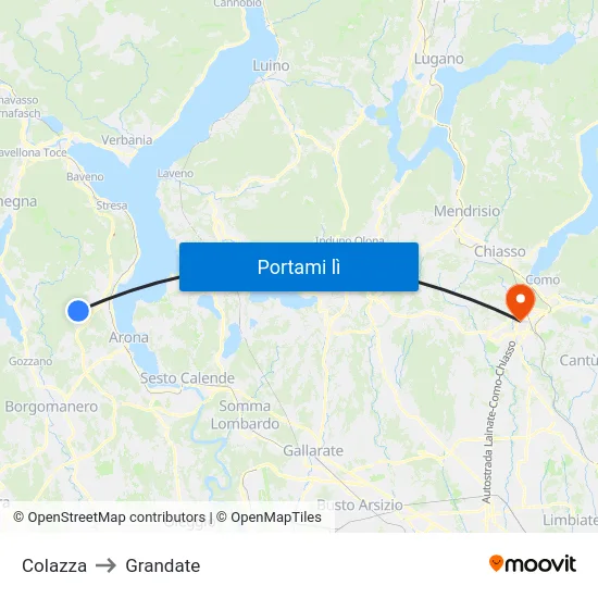 Colazza to Grandate map
