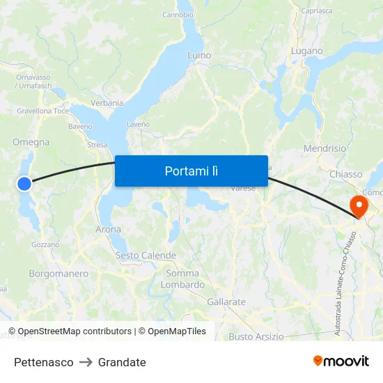 Pettenasco to Grandate map