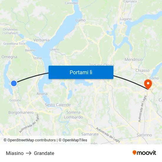 Miasino to Grandate map