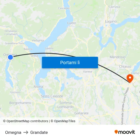 Omegna to Grandate map