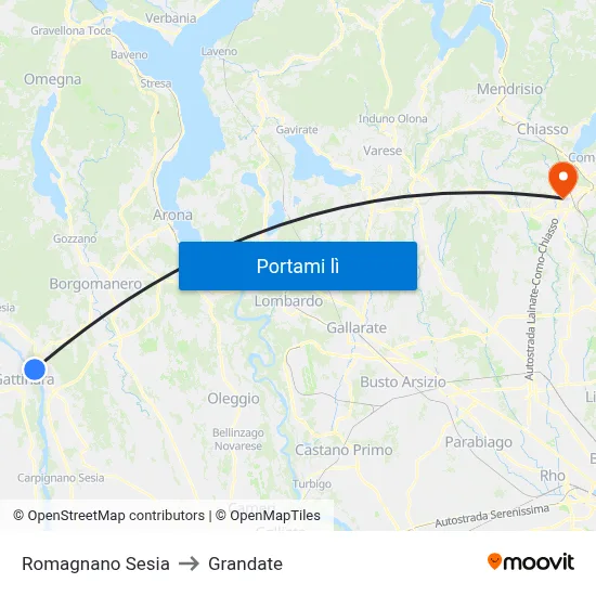 Romagnano Sesia to Grandate map