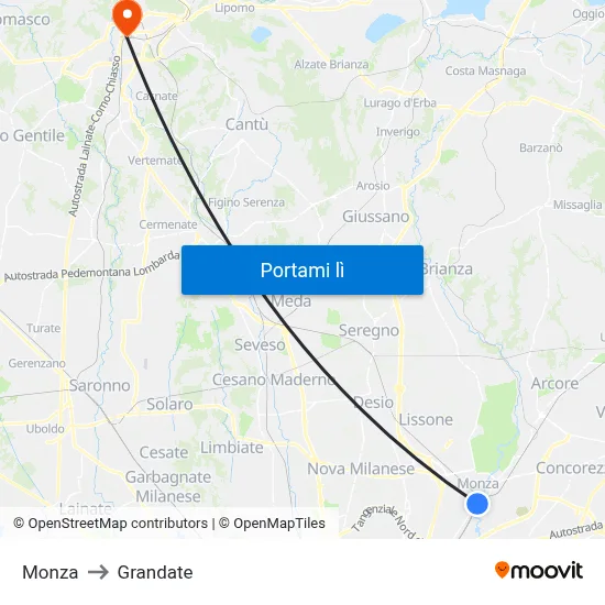 Monza to Grandate map