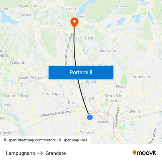 Lampugnano to Grandate map
