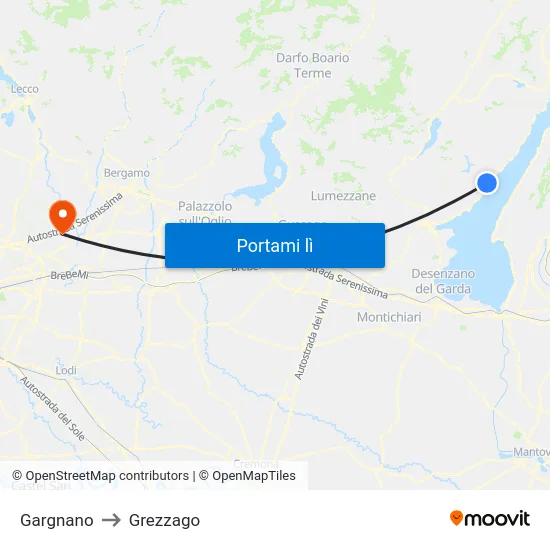 Gargnano to Grezzago map