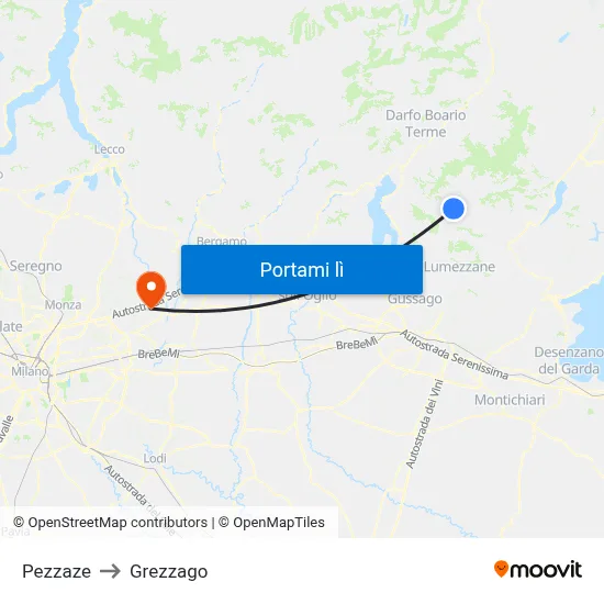 Pezzaze to Grezzago map