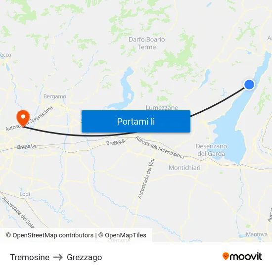Tremosine to Grezzago map