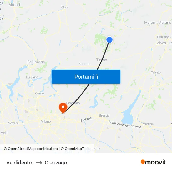 Valdidentro to Grezzago map