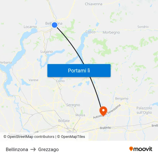 Bellinzona to Grezzago map