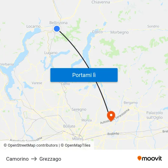 Camorino to Grezzago map