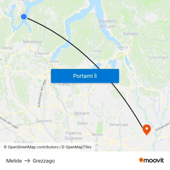 Melide to Grezzago map