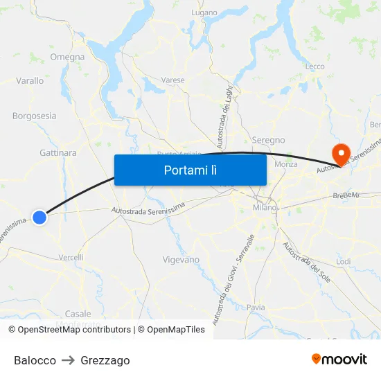 Balocco to Grezzago map