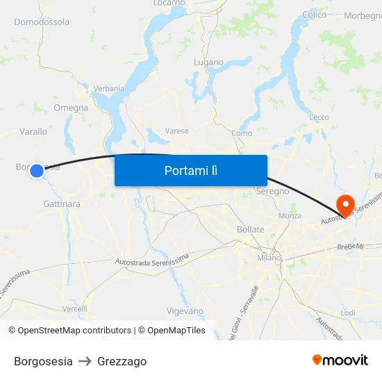 Borgosesia to Grezzago map