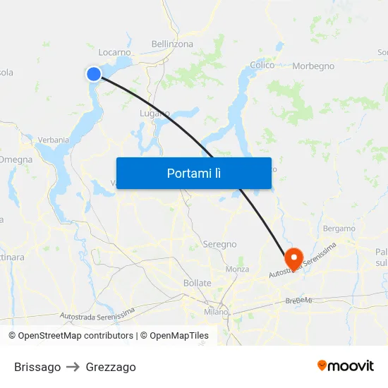 Brissago to Grezzago map