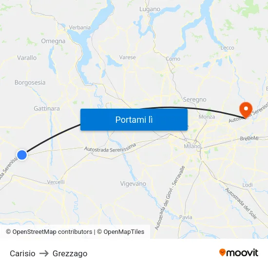 Carisio to Grezzago map