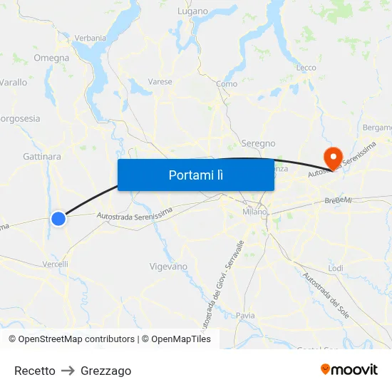 Recetto to Grezzago map