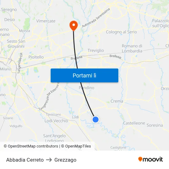 Abbadia Cerreto to Grezzago map