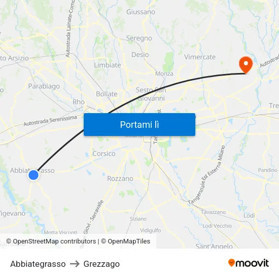 Abbiategrasso to Grezzago map