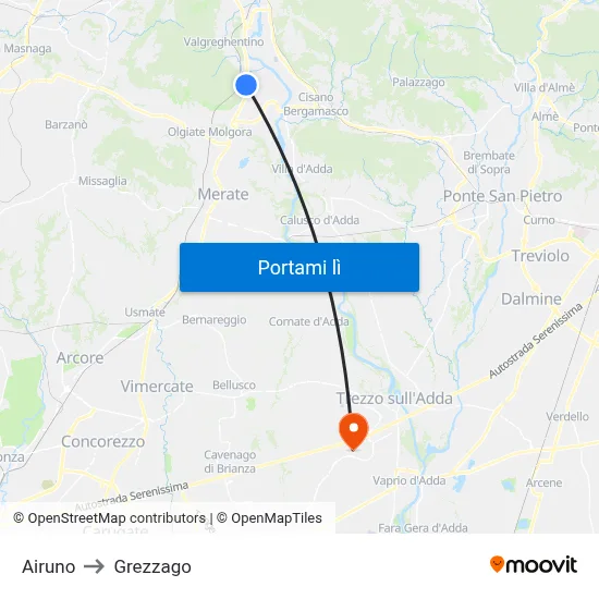 Airuno to Grezzago map