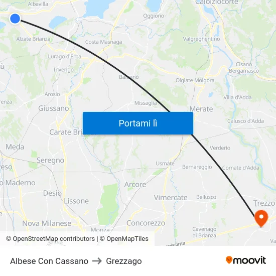Albese Con Cassano to Grezzago map