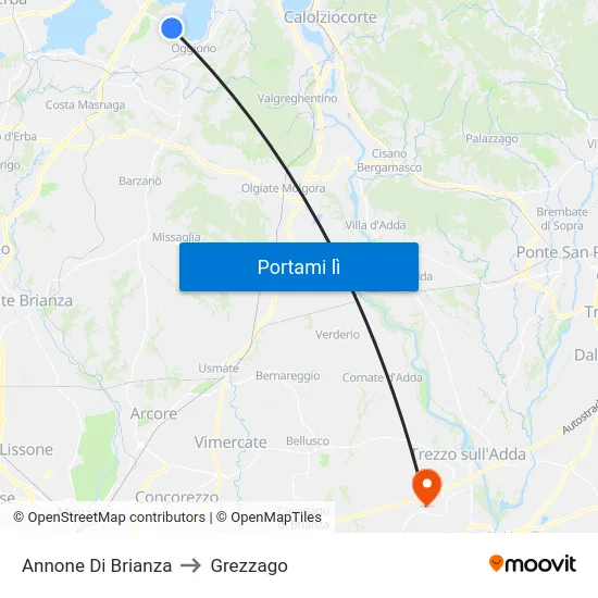 Annone Di Brianza to Grezzago map