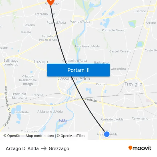 Arzago D' Adda to Grezzago map