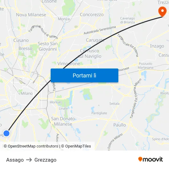 Assago to Grezzago map