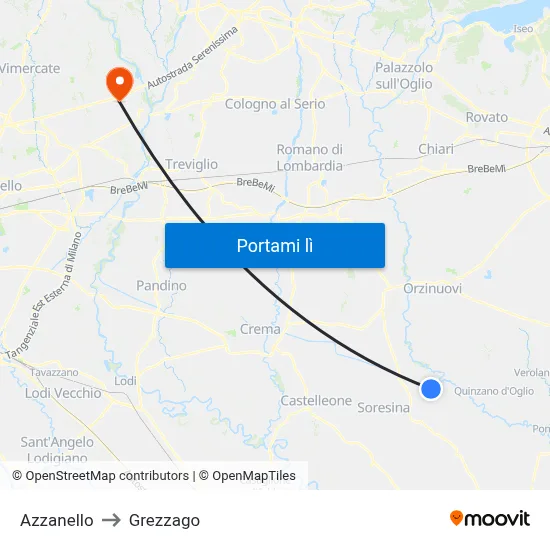 Azzanello to Grezzago map