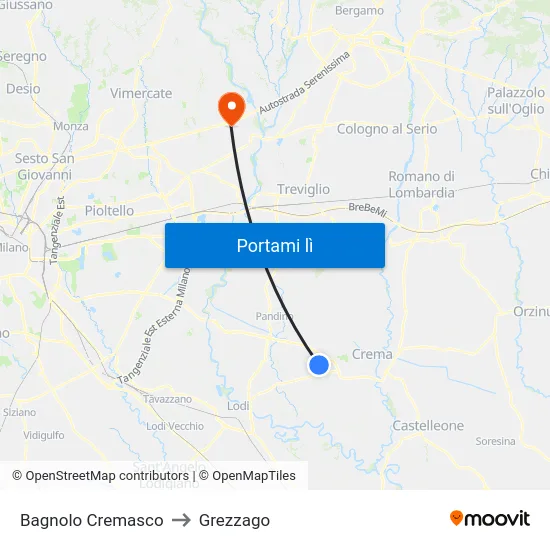 Bagnolo Cremasco to Grezzago map