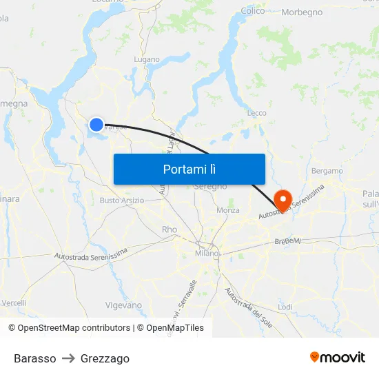 Barasso to Grezzago map